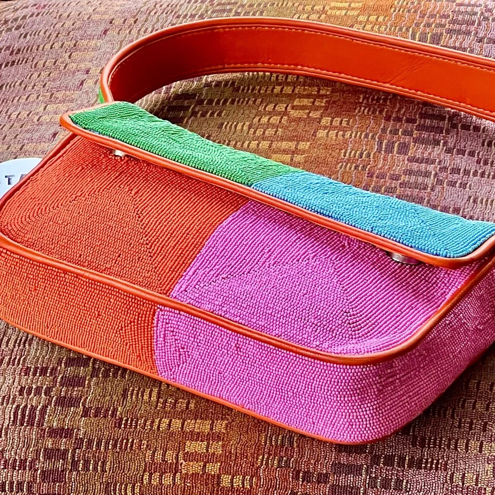 🌺🎉HP🎉🌺 NWT Staud Beaded Tommy Shoulder Bag Multi Colorblock 🌟RARE FIND🌟 - Picture 6 of 16